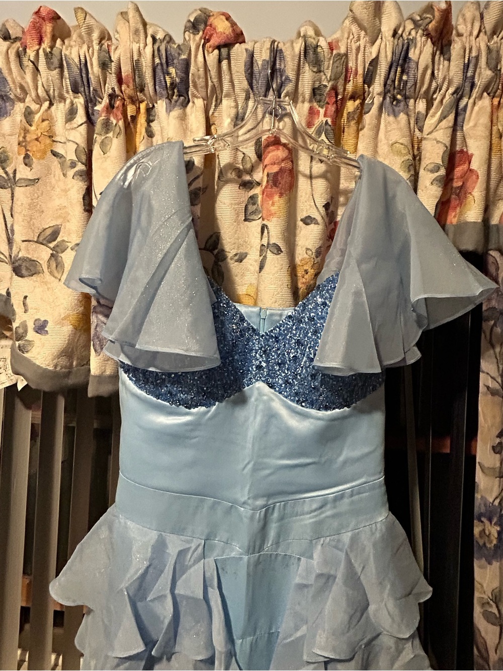 Blue Hermione Granger Yule Ball Dress with beaded top and silver glitter - Picture 2 of 3